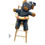 Vintage leather look teddy together with children's wooden highchair