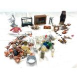 Selection of dolls house accessories to include show cases, animals, galleon etc
