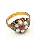 Antique 18ct Ruby, pearl and stone set ladies dress ring, approximate ring size K/L, approximate