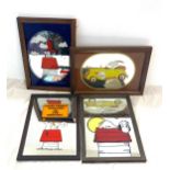 4 Vintage small Snoopy mirrors, approximate frame measurement 34cm by 24cm