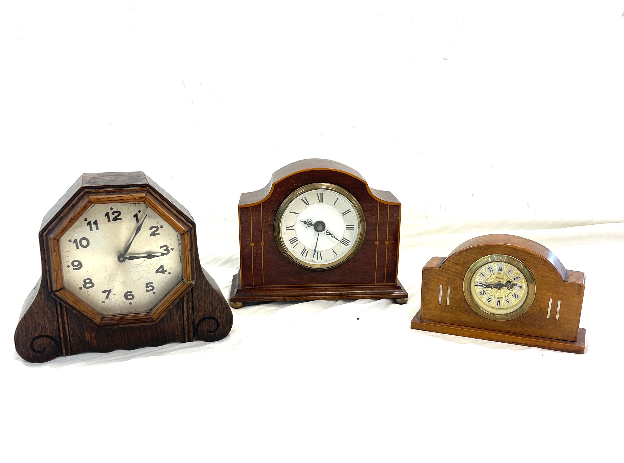 3 small vintage mantel clocks, to include Mercedes all untested