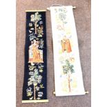 2 Antique wall hanging tapestries, approximate length of longest 39 inches, Width 10.5 inches