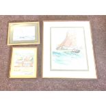 3 Framed water colours, signed largest measures 21" tall by 17" wide
