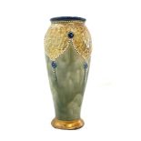 Antique Royal Doulton Slater 8924 vase green and gold swirl, good overall condition, makers marks to