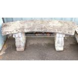 Concrete 3 piece garden bench measures approx 18" tall 51" wide