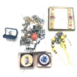 Selection of vintage and later costume jewellery includes compacts etc