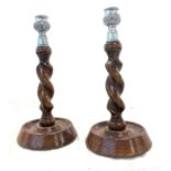 Pair antique barley twist metal top candle sticks, approximate height: 10 inches