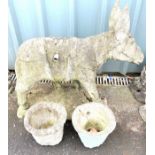 Large concrete donkey figure with planters measures approx 30" wide 26.5" tall