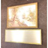 Gilt framed mirror and a gilt framed oil on canvas, Largest measures measures approx 27.5" tall