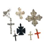 Victorian antique jet Maltese cross pendant and other antique and vintage crosses