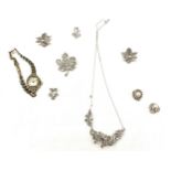 Selection of marcasite jewellery includes cocktail ring, earrings etc