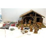 Handmade stable / manger with biblical figures, nativity scene figures by maker Landi Italy ,