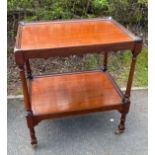 Mahogany 2 tier tea trolley with brass castors, height 28.5 inches, Width 25 inches, Depth 18