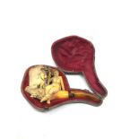 Antique boxed meerschaum pipe with damaged amber sem