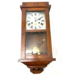 2 Key hole oak cased wall clock with key pendulum etc