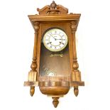 2 Key hole oak cased wall clock with key pendulum etc