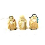 3 vintage buddha netsuke/ figures marks to base 3.5" tall