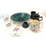 Selection of miscellaneous includes Poole Pottery fruit bowl, Royal winton chintz jug crown derby