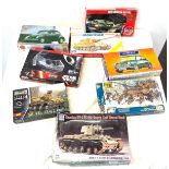 Selection of boxed models includes Airfix VW Beetle 1200, Heller Austin Mini, esci Jagdtiger, Revell