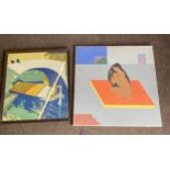 2 Modern art paintings 1919 largest measures approx 61cm by 60cm wide