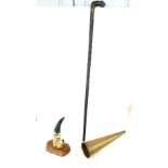 Antique Ebony and bone walking stick depicting an elephant handle, brass Bingley works J. E and