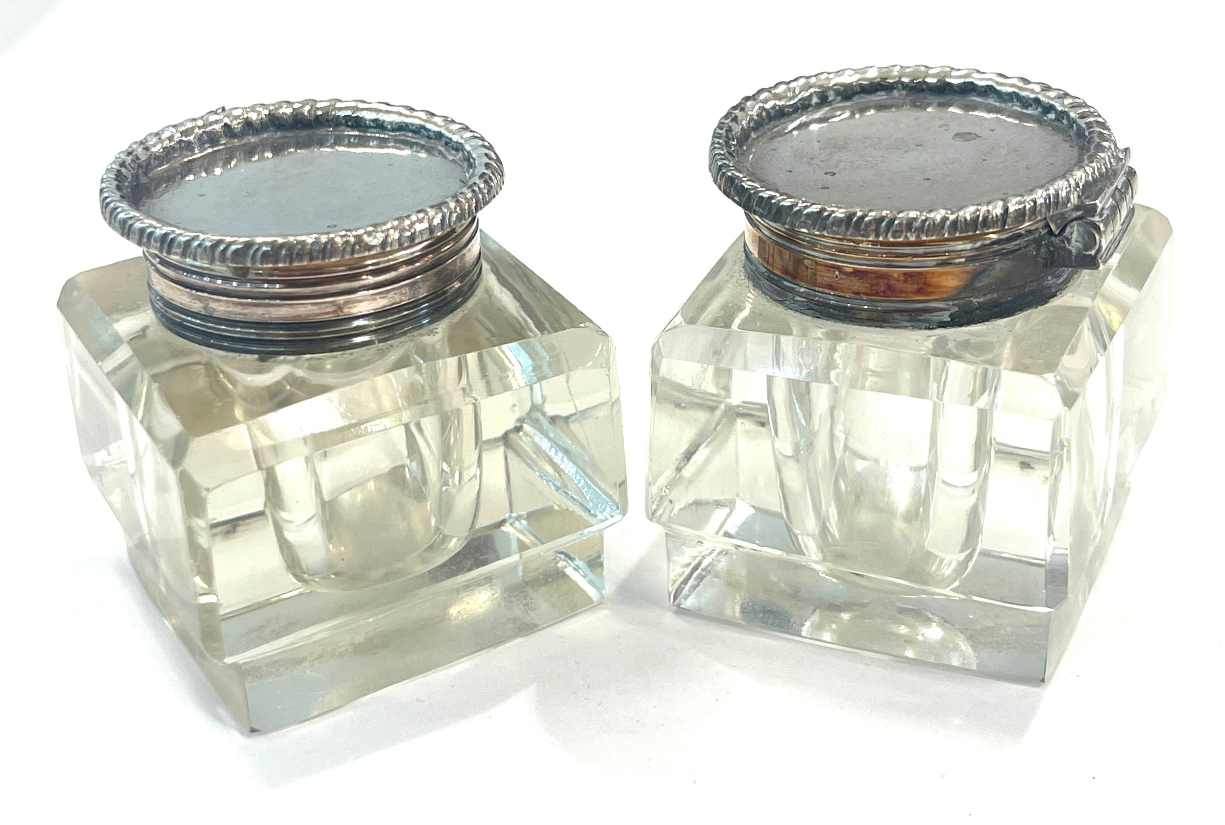 Pair antique inkwells