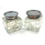 Pair antique inkwells