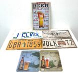 Selection of 7 advertising metal wall and number plates signs