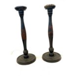 Pair of vintage oak carved candle sticks height approx 20.5" tall