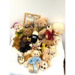 Large selection of teddy bears includes sleepy, shaun the sheep etc