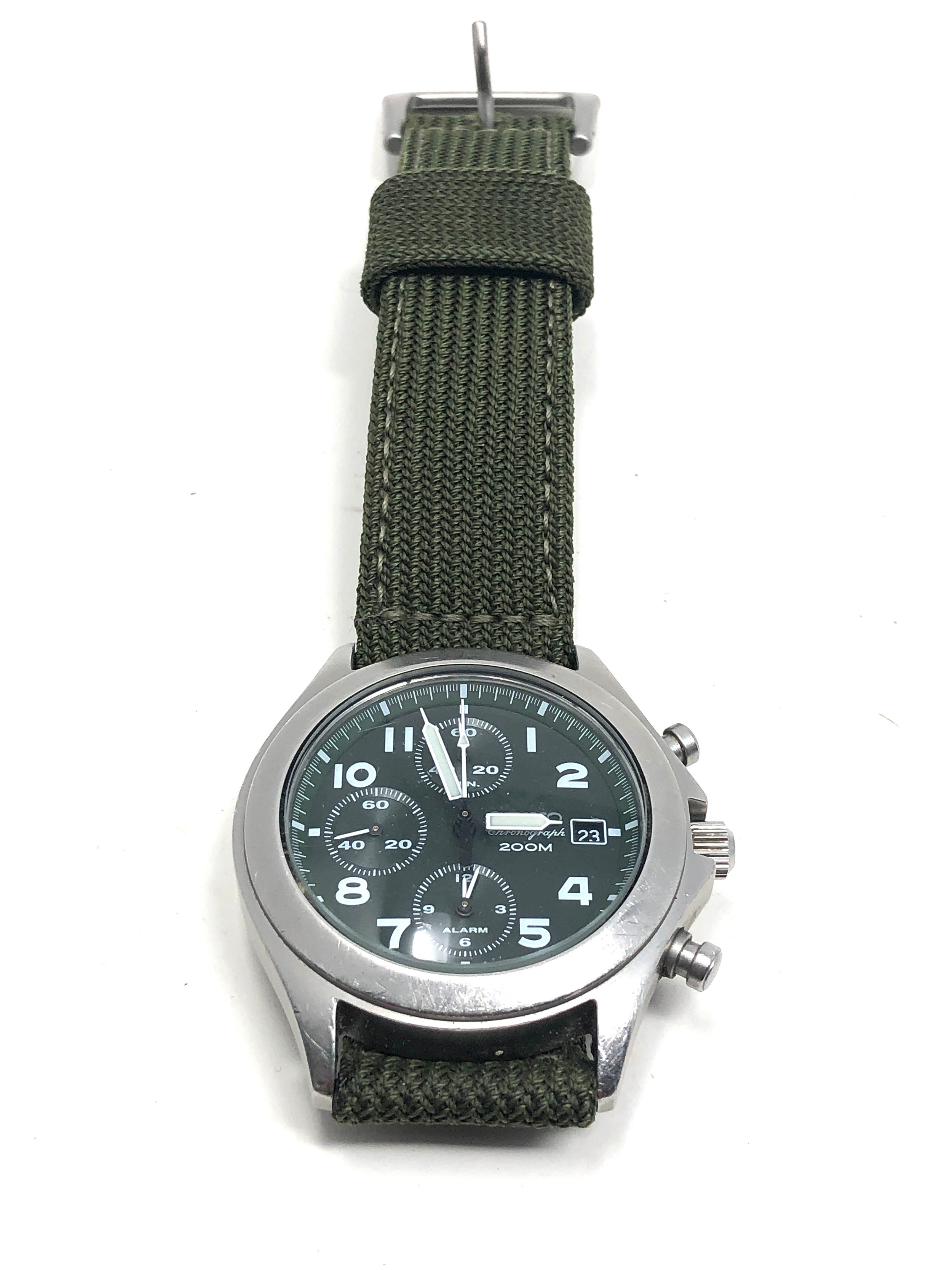 Seiko military style gents quartz chronograph wristwatch ref 7t62-0ah0 in working order