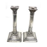 Pair of large antique silver corinthian pillar candle sticks birmingham silver hallmarks each