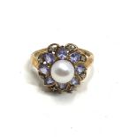 9ct gold diamond, tanzanite, & pearl dress dress ring (3.7g)