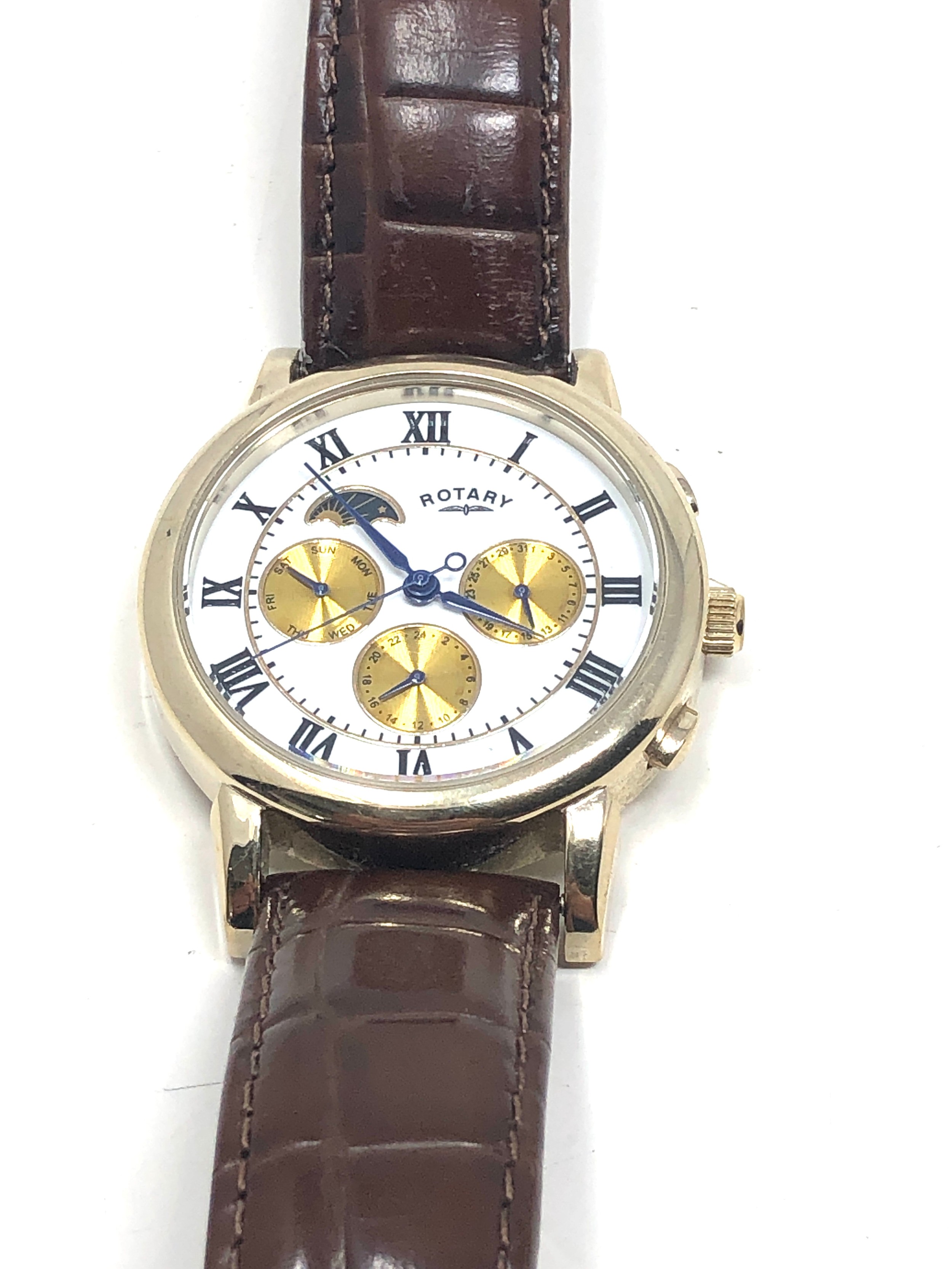 Rotary gents automatic calendar wristwatch day & night indicator working order