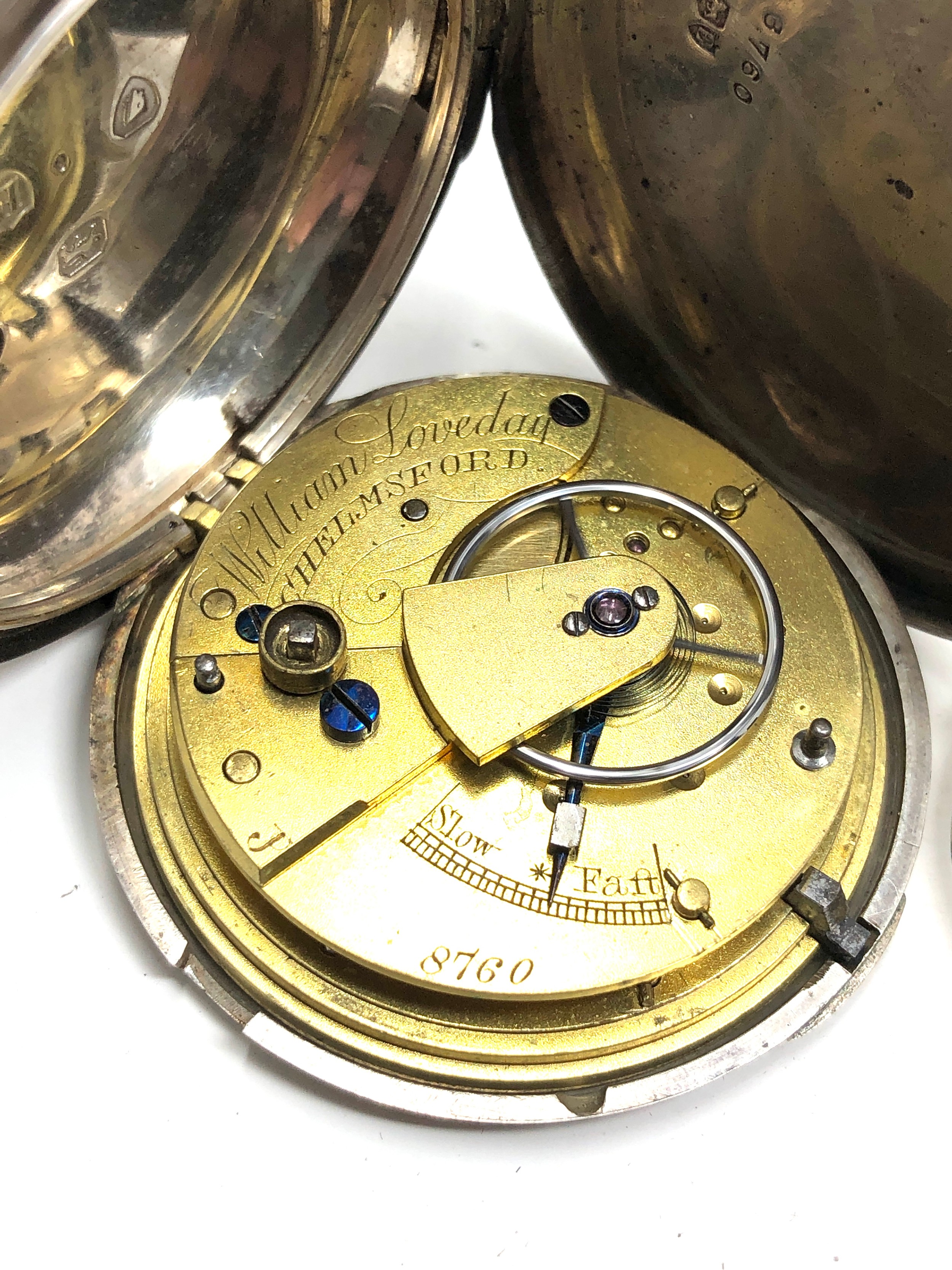 Antique silver full hunter pocket watch by William Loveday Chelmsford the watch is ticking but - Bild 6 aus 7