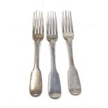 3 georgian silver table forks weight 132g