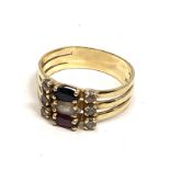 14ct gold sapphire, tourmaline, garnet & cz ring (3.5g)