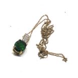 9ct gold diopside & diamond pendant necklace (1.7g)