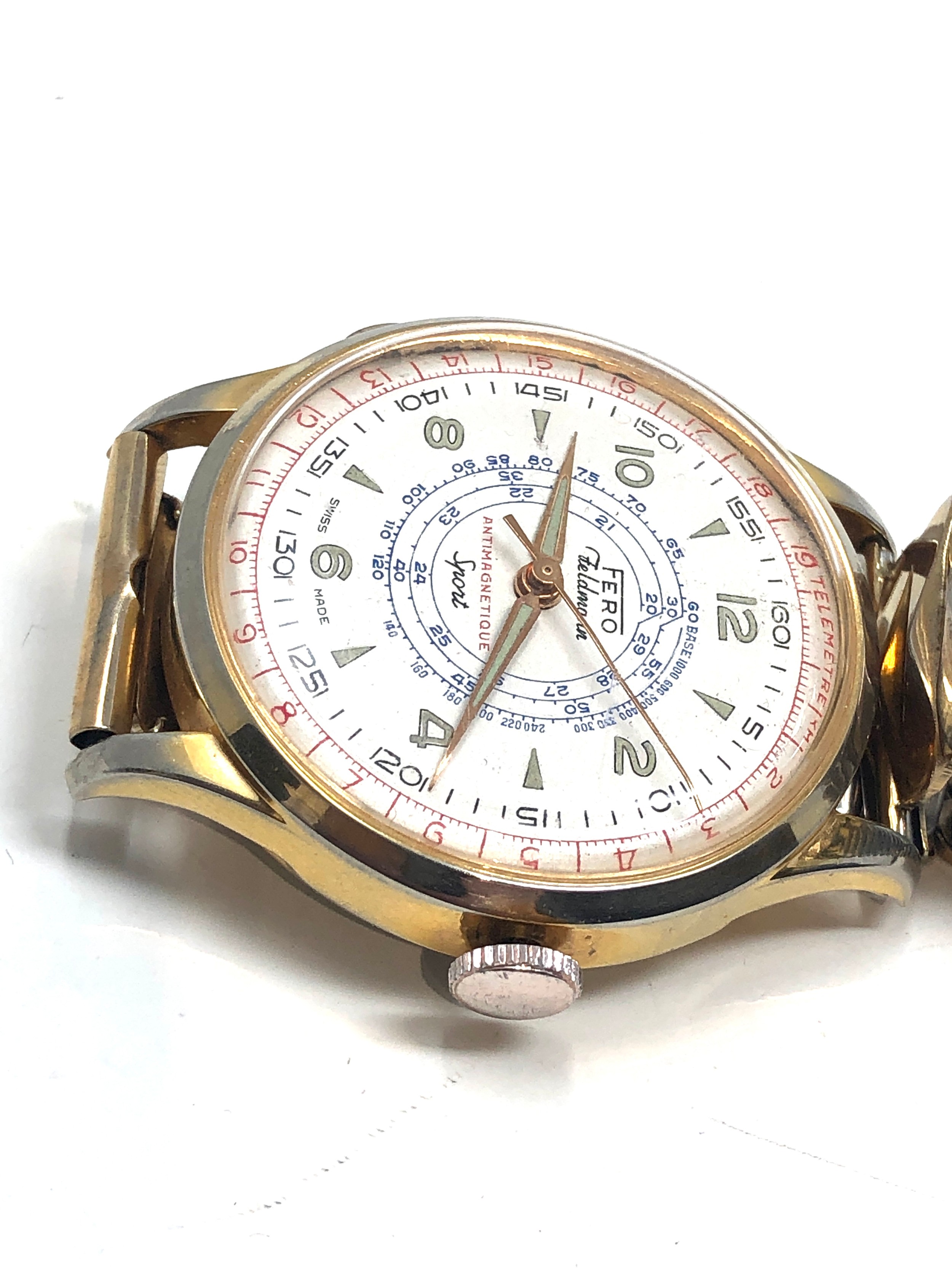 Vintage Fero Feldmann sport swiss gents wristwatch hand winding the watch is ticking - Bild 2 aus 4