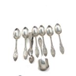 Fine Set of scottish silver tea spoons tea caddy spoon & sugar tongs weight 167g