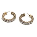 Large 9ct gold vintage clear stone set hoop earrings (10.3g)