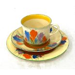 Clarice Cliff Crocus pattern cup, saucer and plate