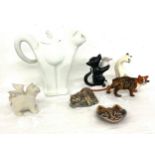 Selection of cat ornamental pieces to include a Carltonware teapot, candlestick etc, all in good