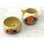 Clarice Cliff Crocus pattern Milk jug and Sugar bowl