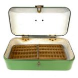 Lockable Enamel bread bin, approximate measurements: Height 6,5 inches, Length 19 inches, Depth 10