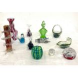Selection of assorted glassware to include Mdina glass, paper weights, vases etc