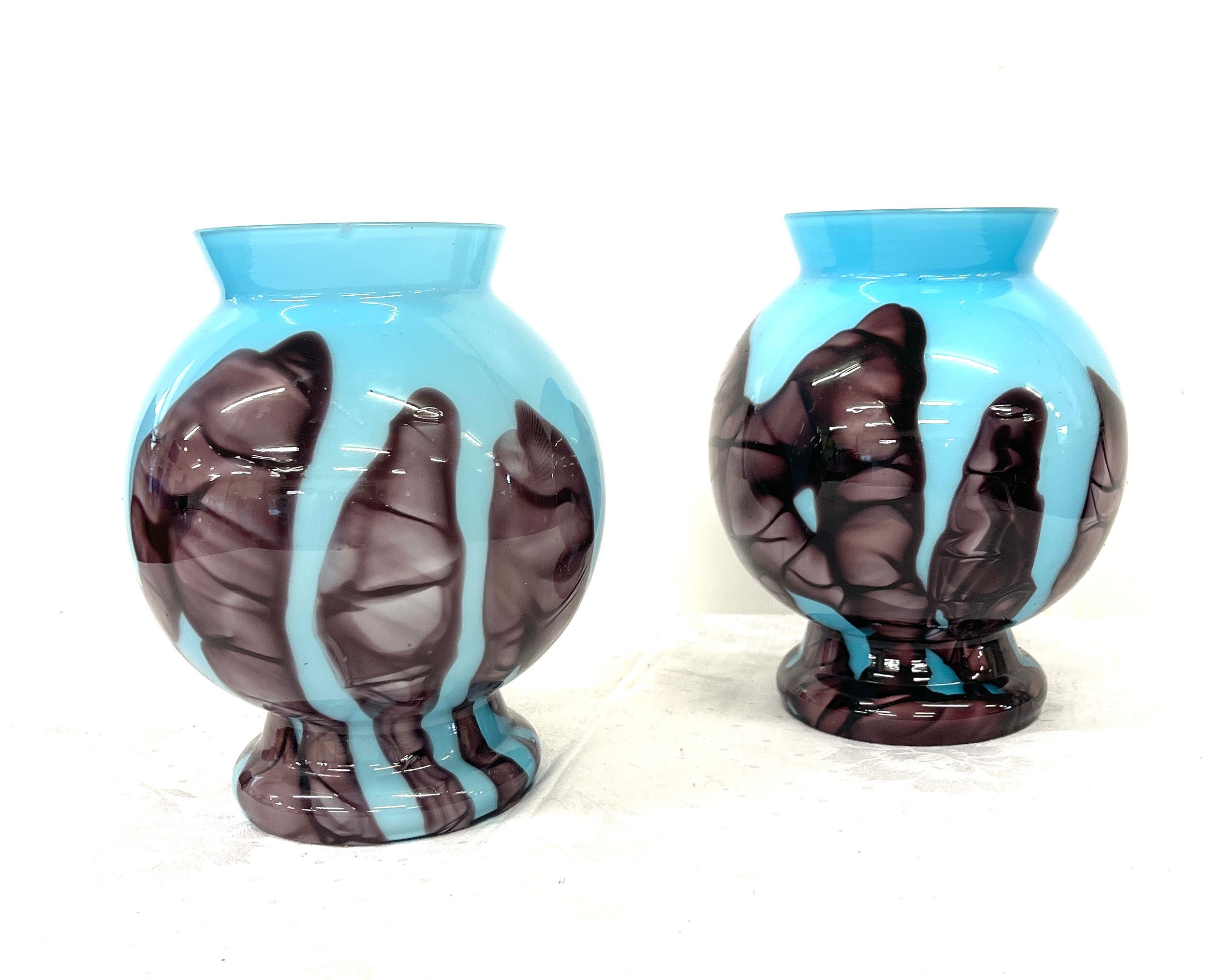 Pair art glass vases, chip to rim, approximate height 7.5 inches