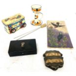 Selection of collectable pieces to include advertising tin, Georgian ware pottery, painted tile etc