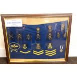 Royal Navy badges framed, frame measures 31 inches wide by 25 inches tall