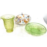 Selection vintage coloured glass, to include light shade, vase etc